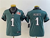 Youth Philadelphia Eagles #1 Jalen Hurts Green 2025 Super Bowl LIX Patch Vapor Untouchable Limited Stitched Jersey,baseball caps,new era cap wholesale,wholesale hats